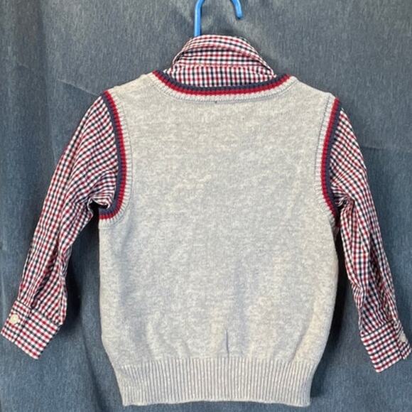 TFW Boys 2T 2-Piece Set Red Long Button Shirt Knit Vest Christmas Truck - Picture 2 of 6